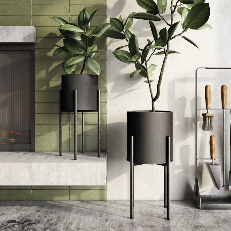 Huxton Round Metal Modern Indoor Pot Planter Set