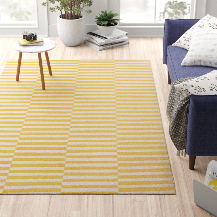 Arzilla Striped Yellow Area Rug 5x8