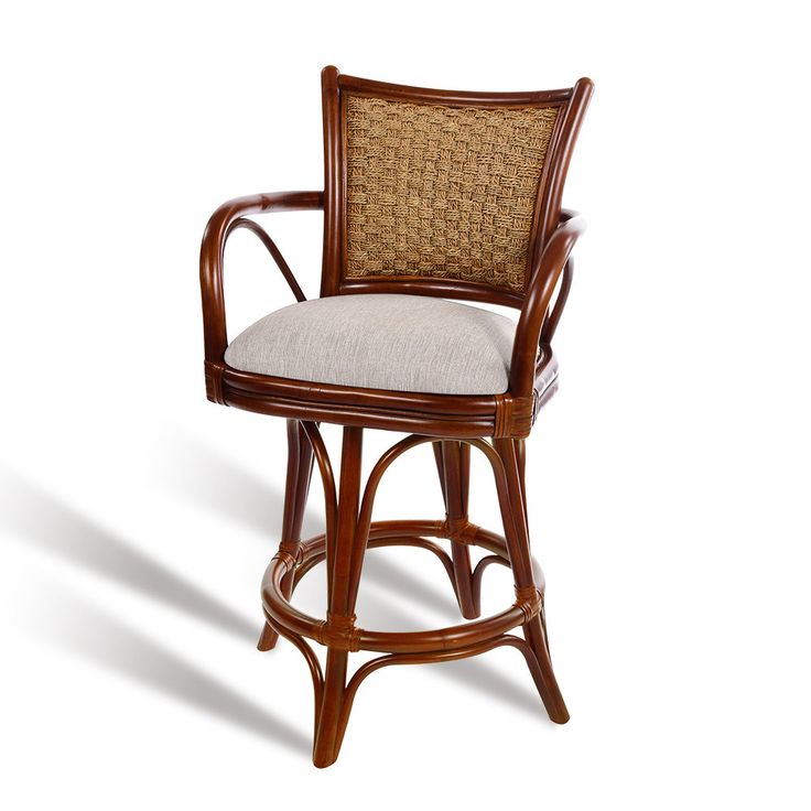 Singapore 30" swivel woven Stool in Rustic Driftwood Finish with Fabric