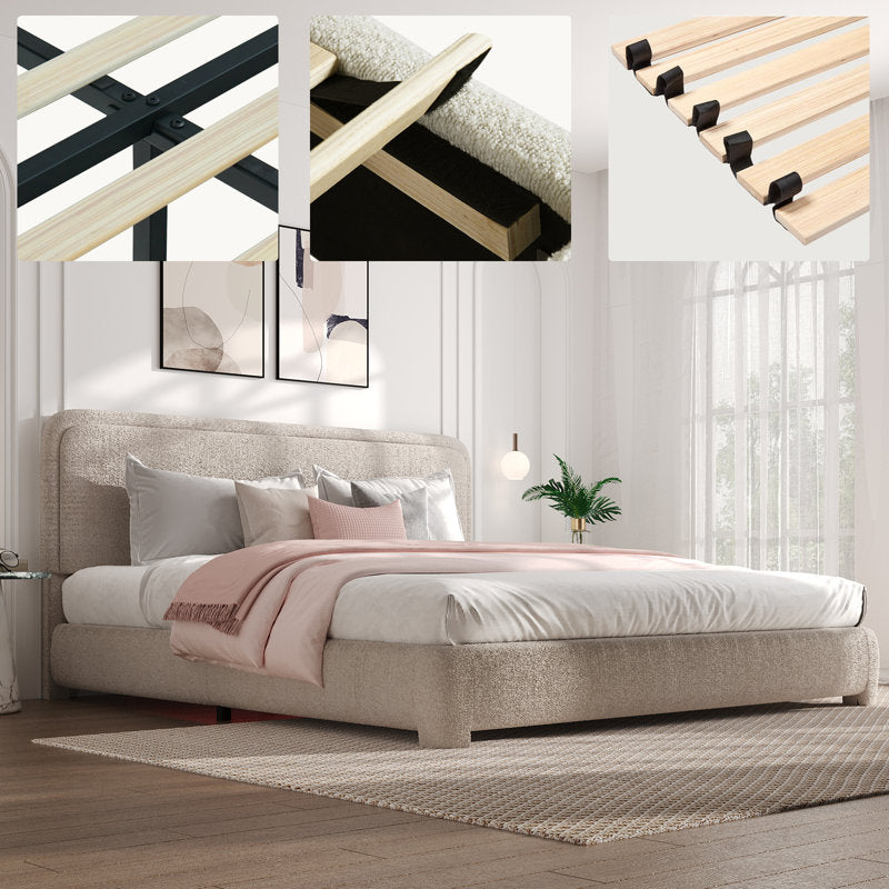 Bensu Boucle Upholstered Platform Bed Cream King Size