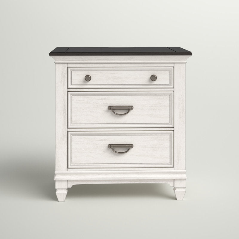 Colburn Nightstand w/ Charging Station dark greish top white base