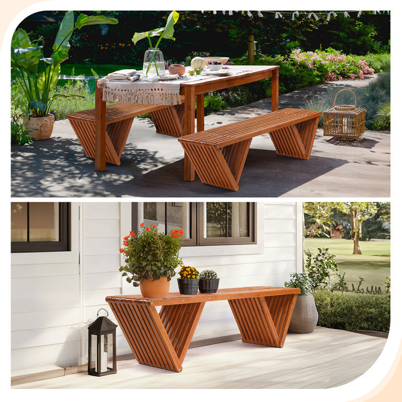 3-Person Outdoor Wood Bench With Triangle Base
