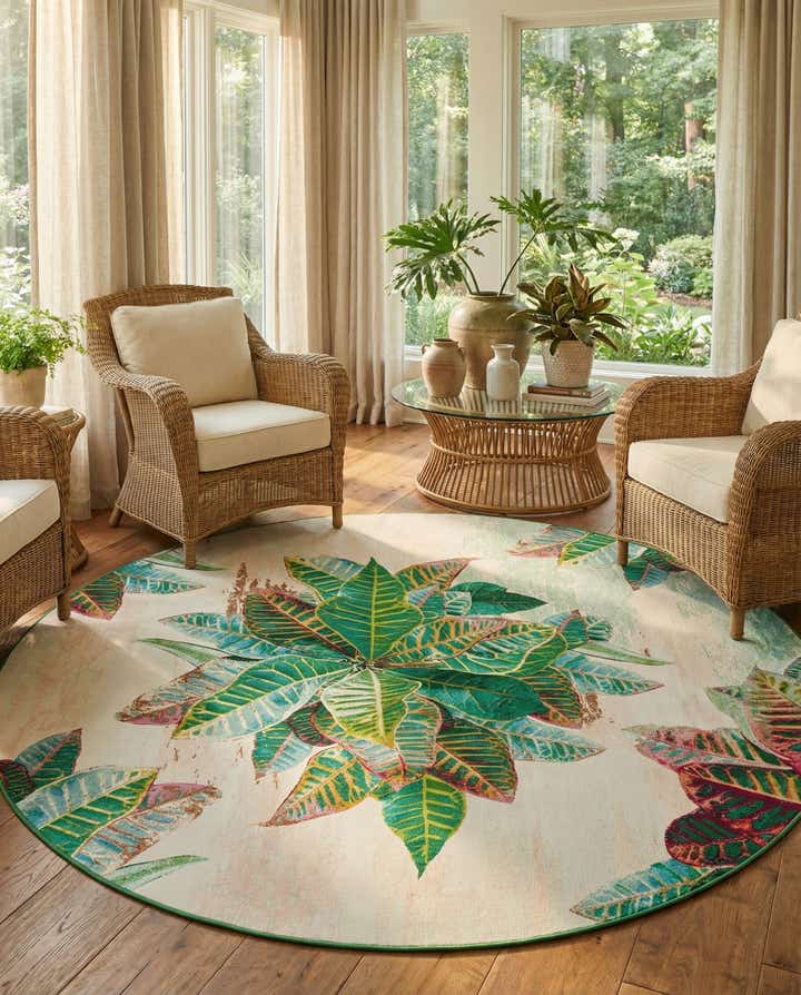 Firman Washable Floral Indoor / Outdoor Rug 10' Round