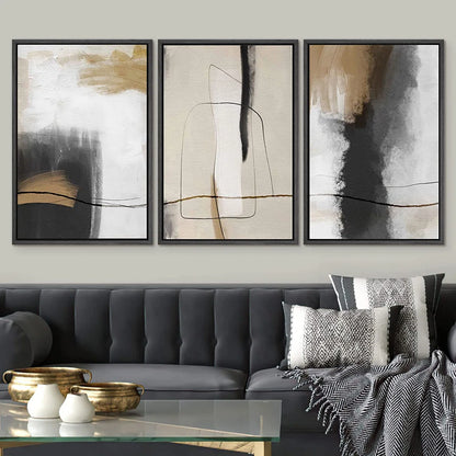 Grunge Abstract Paint Stroke Effect Tan Grey Neutral Organic Modern, framed art reproduction on canvas, living room, art reproduction on canvas