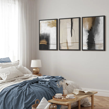 Grunge Abstract Paint Stroke Effect Tan Grey Neutral Organic Modern, framed art reproduction on canvas, living room, art reproduction on canvas