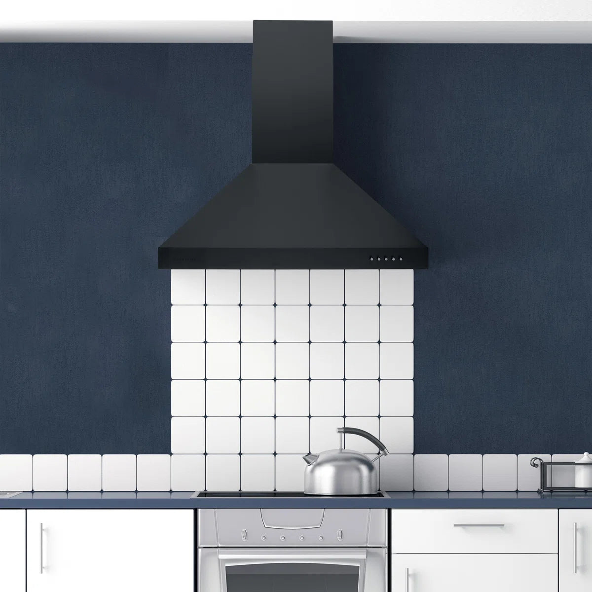 Hauslane Wall Mount Range Hood 30 Inch | Matte Black Wall Chimney | Duct/Ductless Convertible, Strong Suction, Six-layer Aluminum Filters, Changeable LED Lamps, Stove Kitchen Vent Hood
