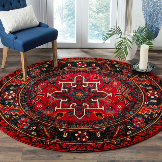 Amaniya Southwestern Red Area Rug 9 ft Round