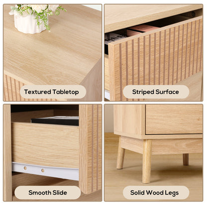 Grooved wood bedside tables with 2 drawers (set of 2)