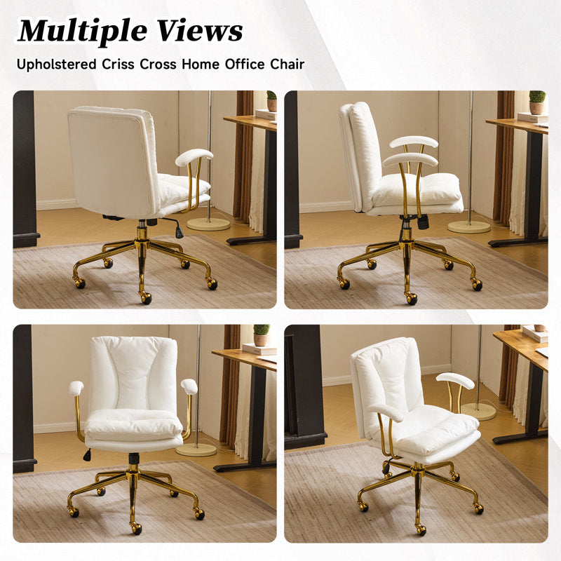 24" W Swivel Upholstered PU Office Chair (White n Gold)