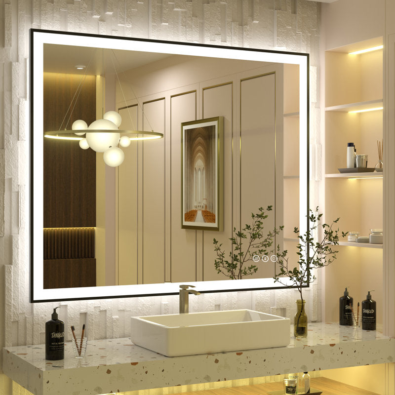 Aevar Space Aluminum Framed Front & Back LED Lighted Anti-fog Tempered Glass Bathroom/ Vanity Mirror 44x36
