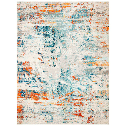 Abstract Rug Cream/ orange/ blue rug 9x12 ft
