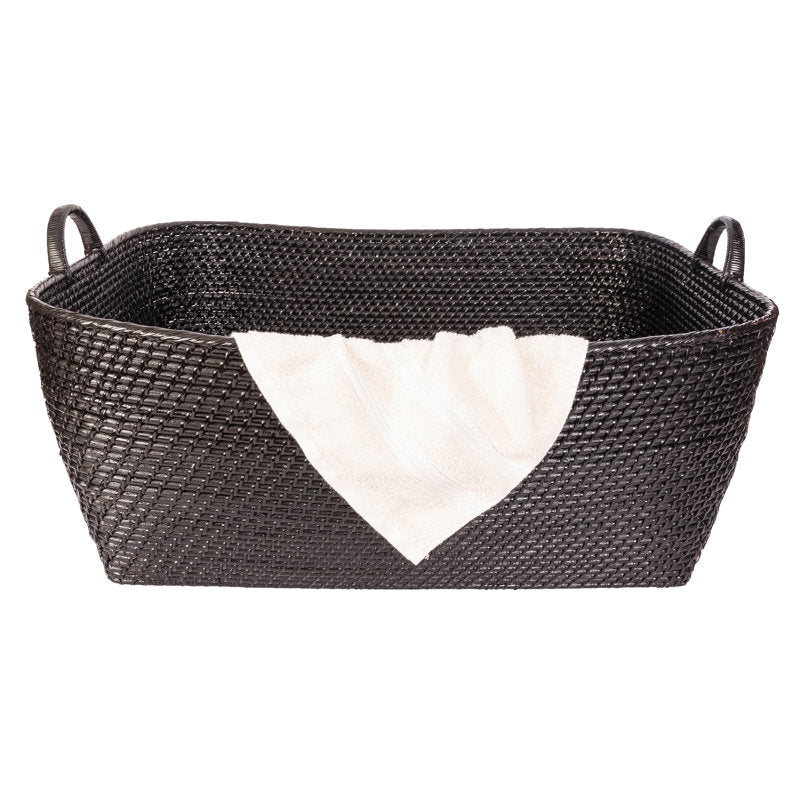 Thelma Rattan Basket black 
H 14 po x l 31 po x P 25 po