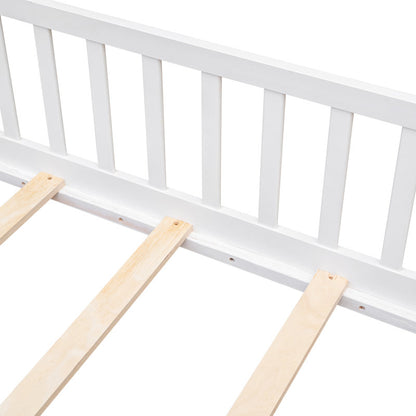 Finka Kids Floor Platforms Bed With Fence and Door (Oak White Queen Bed)