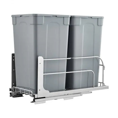 Double 27QTx2 Pullout Waste Container Under Cabinet Kitchen Bin Trash Can