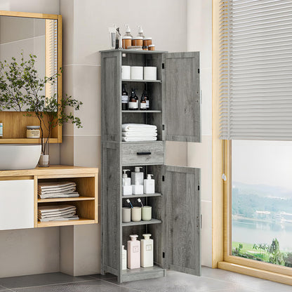 Tall Bathroom Grey Cabinet with 4 Shelves, 2 Doors & 1 Drawer