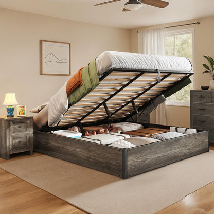 Shila Lift Up Storage Bed King Grey