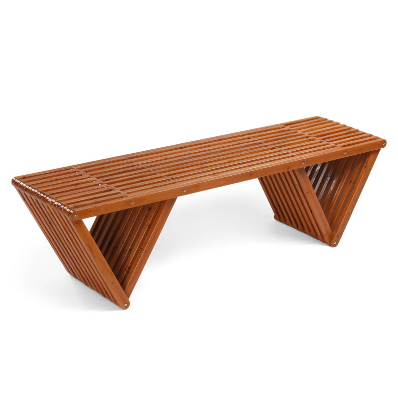 3-Person Outdoor Wood Bench With Triangle Base