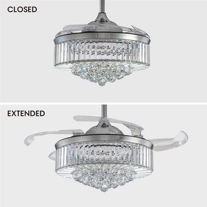Presnell Dimmable Crystal Ceiling Fan with LED Lights and Remote Control Silver 48"