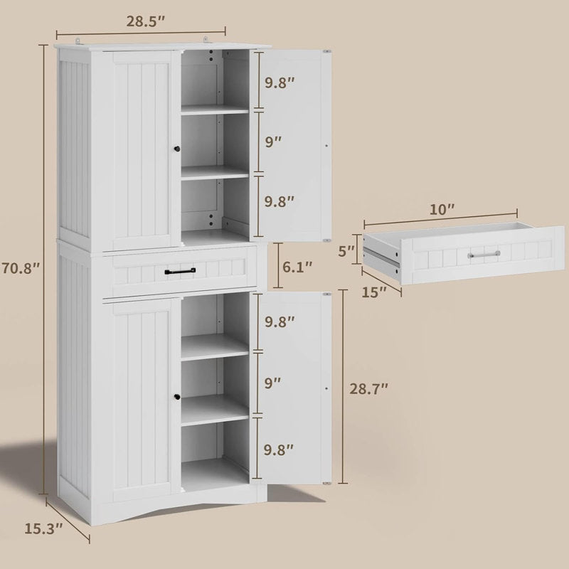 Orys 70.8" Modern Kitchen Pantry White Color