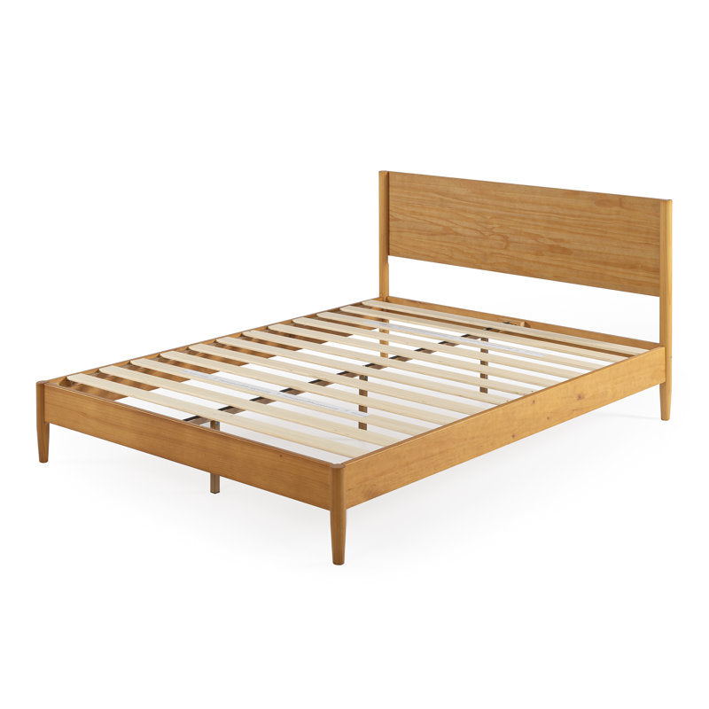Whitman Low Profile Mid-Century Modern Wooden Brown Color Platform Bed Full Size