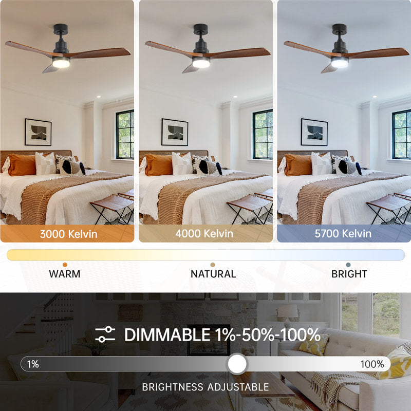 52" Shylo 5 - Blade LED Standard Ceiling Fan with Light Kit Included Black Brown