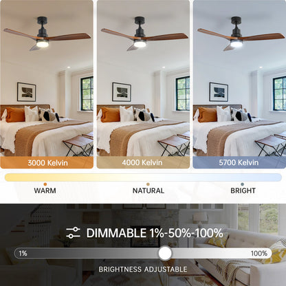 52" Shylo 5 - Blade LED Standard Ceiling Fan with Light Kit Included Black Brown