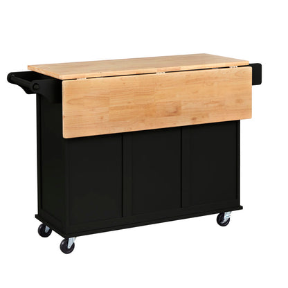 Hardiman 53.75"Kitchen Island with Locking Wheels (Black & Oak Top)