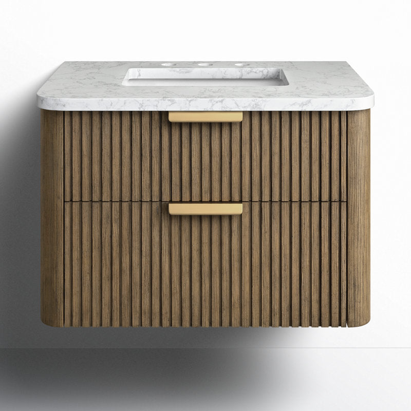 Liljan 30'' Wall-Mounted Single Bathroom Vanity with Engineered Stone Top