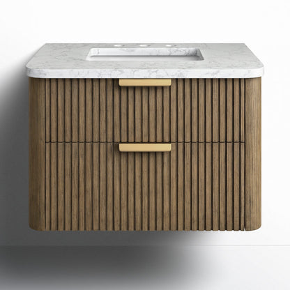 Liljan 30'' Wall-Mounted Single Bathroom Vanity with Engineered Stone Top