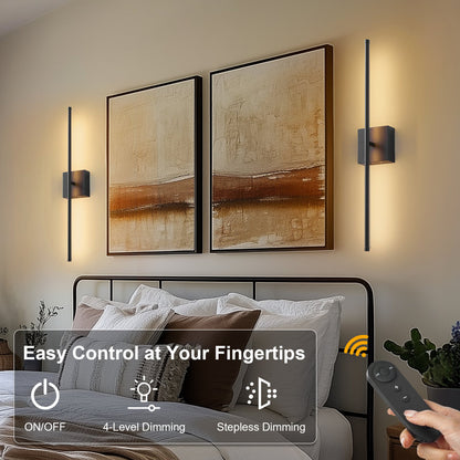 Battery Operated Wall Sconces with Remote Control, Dimmable Wall Sconces Set of Two, 360Rotate,Matte black