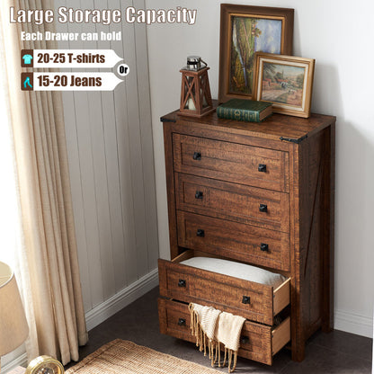 Grantville House 5 - Drawers Dresser Organizer, Rustic Tall Chest of Drawers for Bedroom