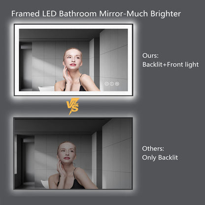 Aevar Space Aluminum Framed Front & Back LED Lighted Anti-fog Tempered Glass Bathroom/ Vanity Mirror 44x36