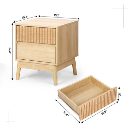Grooved wood bedside tables with 2 drawers (set of 2)