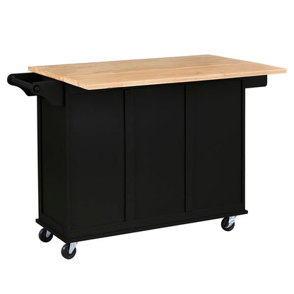 Hardiman 53.75"Kitchen Island with Locking Wheels (Black & Oak Top)