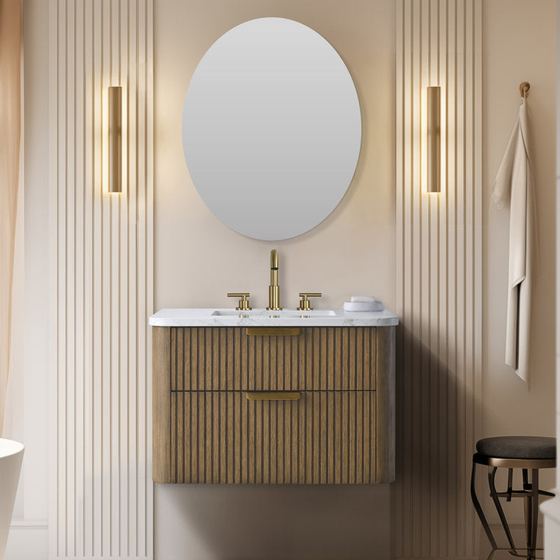 Liljan 30'' Wall-Mounted Single Bathroom Vanity with Engineered Stone Top