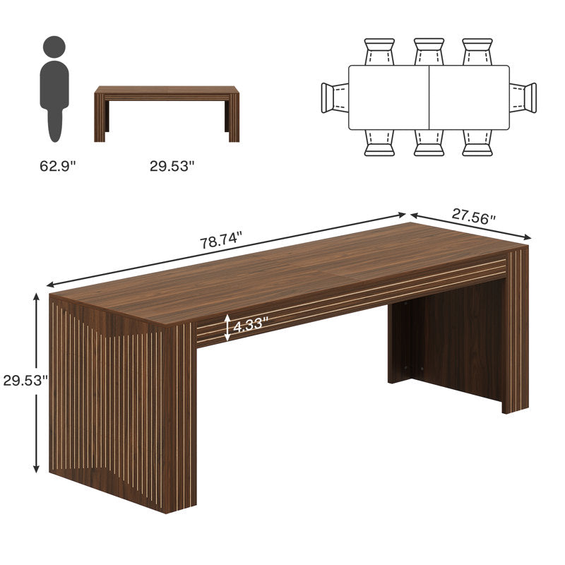 78.7-inch Rectangle Dining Table For 6, Long Dinner Table For Kitchen, Dining Room