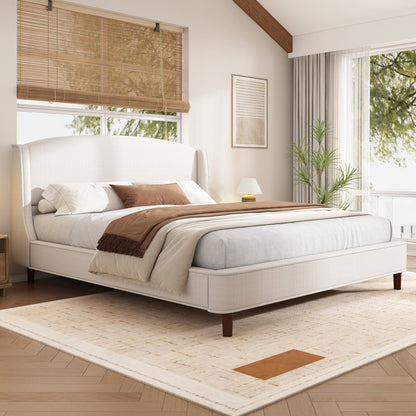 Warrick Upholstered Platform Bed Frame with Wingback Headboard | No Box Spring Needed