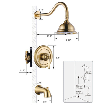 Pressure Balance Shower System 1.8 GPM Shower Faucet With Tub Spout And Brass Rough-In Valve TS09E61G