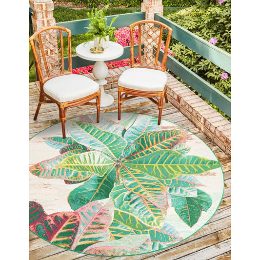 Firman Washable Floral Indoor / Outdoor Rug 10' Round