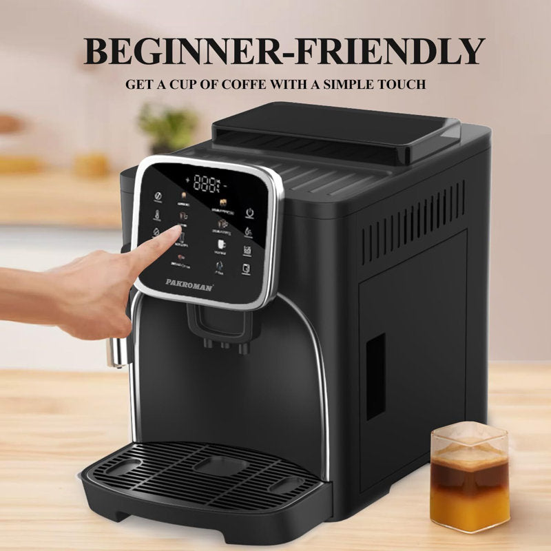 Fully Automatic Espresso Machine Milk Frother+19 Bar Italian Ulka Touch Display+Burr Grinder