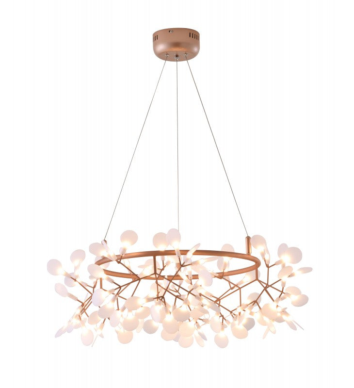 Safiye LED Gold Chandelier With White Acrylic Petals Rose Gold Masterpiece
