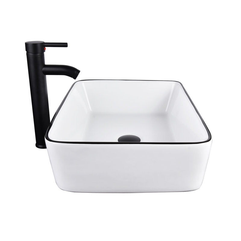 Modern White Ceramic Rectangular Basin Vessel Sink with Faucet