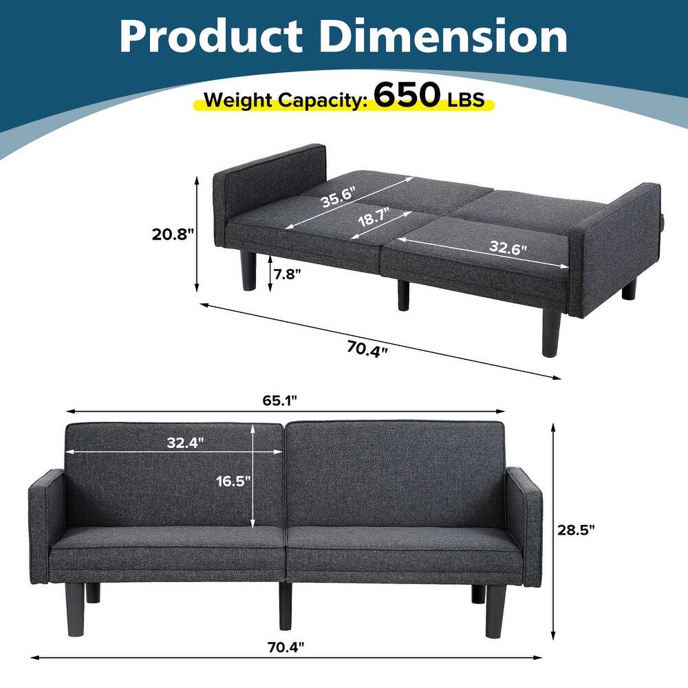 Futon Sofa Bed Convertible Sectional Sleeper Couch, Loveseat Bed With Tapered Legs For Living Room, Study, Dorm, Office