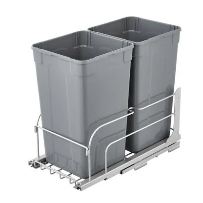 Double 27QTx2 Pullout Waste Container Under Cabinet Kitchen Bin Trash Can