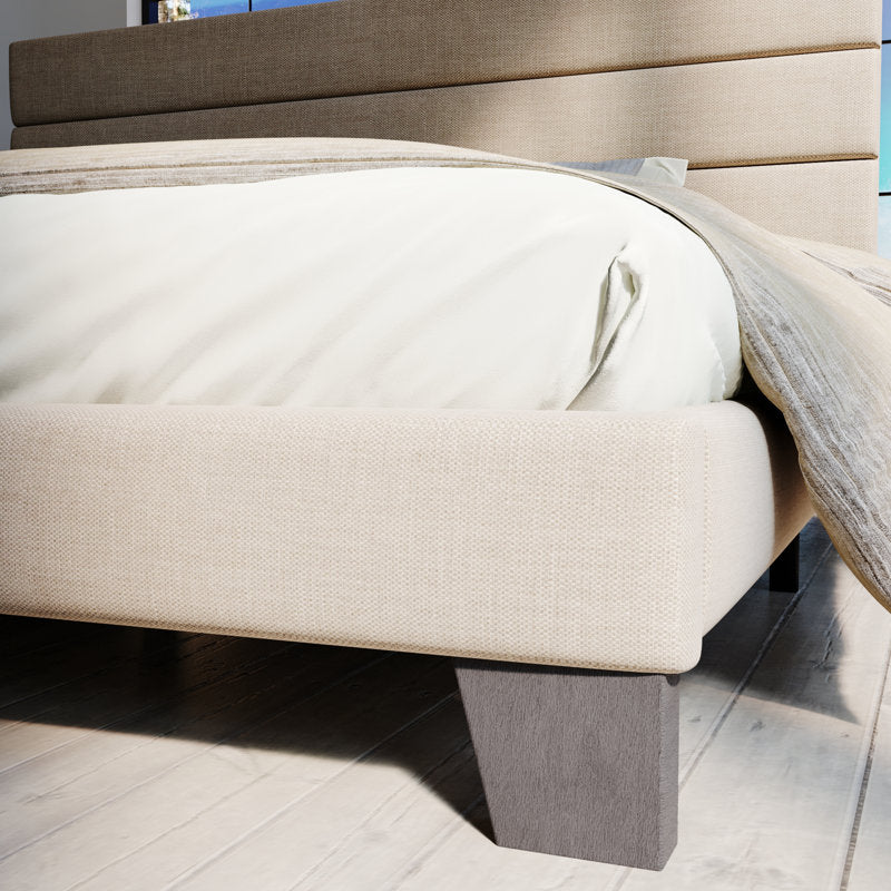 Elison Platform Bed with Fabric Upholstered Headboard and Wooden Slats Beige King Size