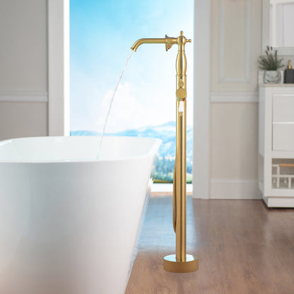 Single Handle Floor Mounted Tub Faucet (Handheld Shower Set BRUSHED GOLD