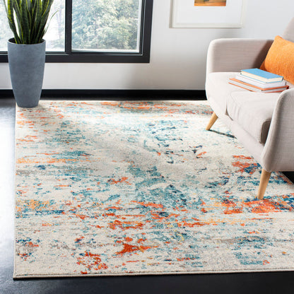 Abstract Rug Cream/ orange/ blue rug 9x12 ft