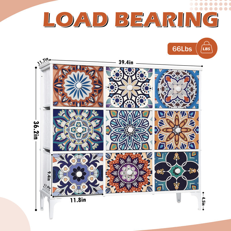 Bedroom Dresser, 9 Drawer Tall Dresser for Bedroom, Storage Chest of Drawers, 39.4'' H X 36.2'' W X 11.7'' D Vintage