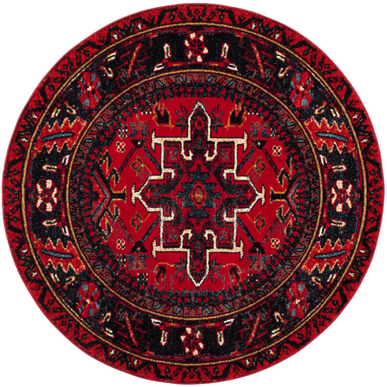 Amaniya Southwestern Red Area Rug 9 ft Round