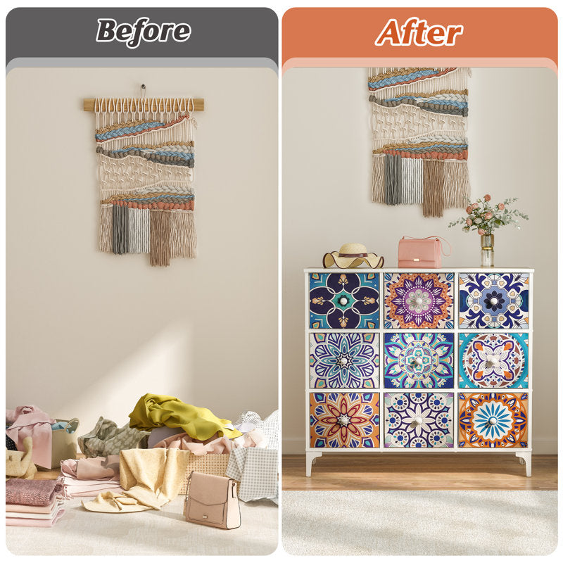 Bedroom Dresser, 9 Drawer Tall Dresser for Bedroom, Storage Chest of Drawers, 39.4'' H X 36.2'' W X 11.7'' D Vintage